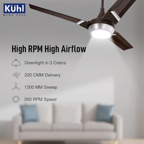 Image of KUHL Juwel J3 1200 mm 65% Power Saving BLDC Ceiling Fan | BEE 5 Star Rated & ISI Marked | High Air Flow | 5 Year Warranty on Motor | Espresso