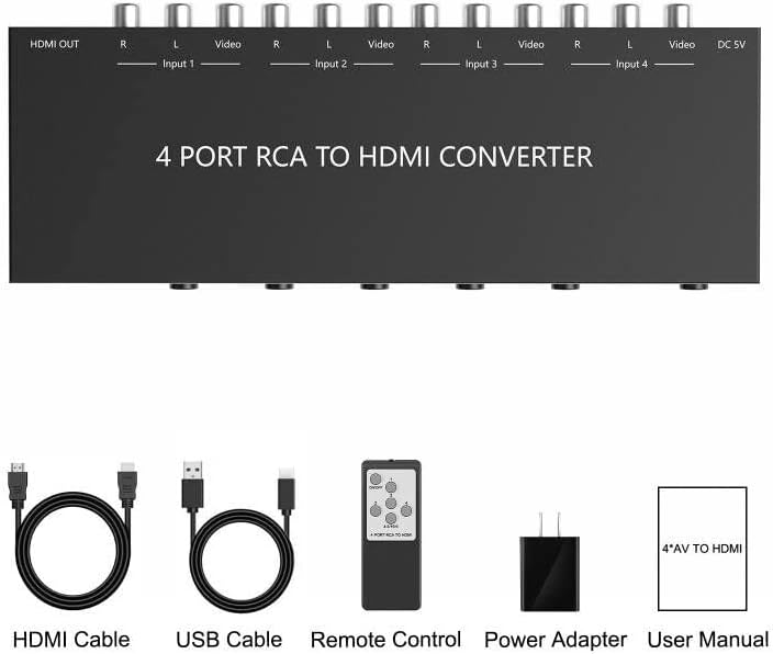 Miniatura 6 de 4 AV a HDMI RCA a HDMI Convertidor 1080P720P 4 vías RCA compuesto CVBS AV Switch a HDMI Convertidor Adaptador Soporte 43169 Conmutación para Sega