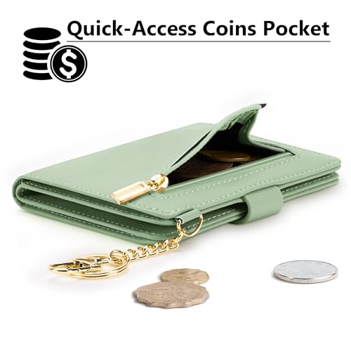 Image of Airkit Small Wallet Women RFID, PU Leather Card Holder with Keychain | Slim Compact Zipper Coin Purse for Ladies, Travel Holiday Gifts for Mom, Cute Mini Bifold Wallets