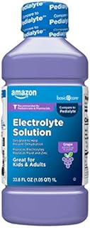 Amazon Basic Care Grape Electrolyte Solution, Replaces Electrolytes, Fluid & Zinc, Kids & Adults, 33.8 Fluid Ounces