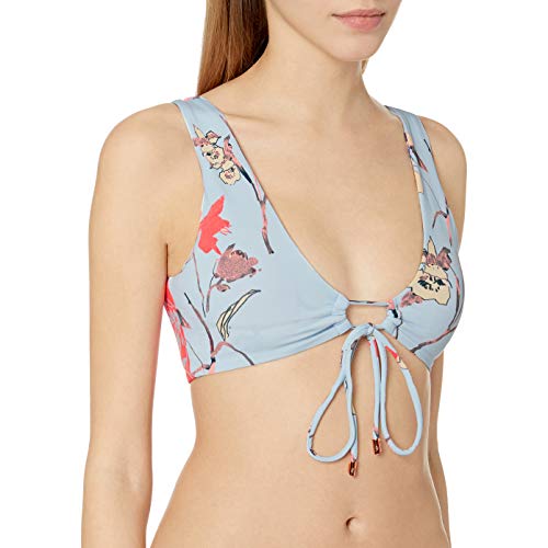 Maaji Women's Banana Reversible Four Way Bikini Top Swimsuit, Loop Light Blue Floral, Large