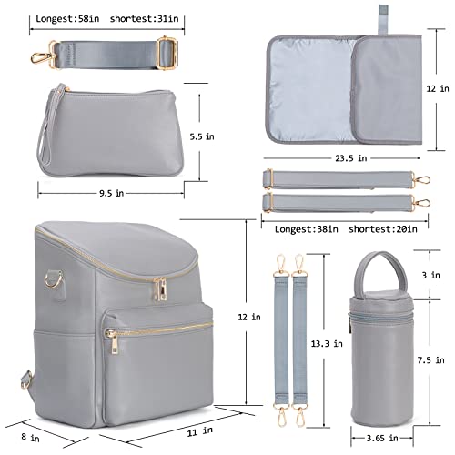 Image of Minsong Diaper Bag Backpack,Fashion Leather Mommy Backpacks,Travel Toddler Baby Diaper Bags with in Bag Organizer and Changing Pad (Dark Grey)