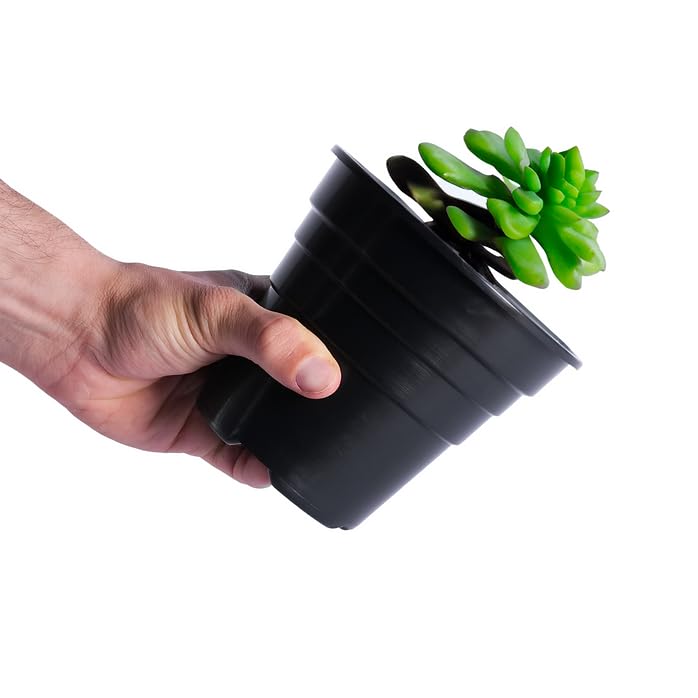 Happy Pots Plastic Plant Pot 15cm - Nursery Pot - 5 Pack - Made in UK - Recyclable - With Drainage Holes - BPA Free Black - Image 3