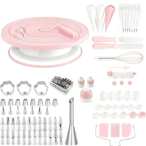 Complete Baking & Decorating Kit with Non-Slip Cake Turntable 137 Pcs Professional Tools Numbered Guides & Templates for Easy Icing Perfect for Beginners & Experts