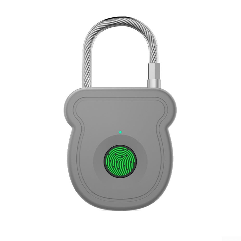 Smart Fingerprint Padlock with Type-C USB Charging, 20 Fingerprint Capacity, ABS and Steel Wire Construction, Keyless Access for Doors, Cabinets, Luggage, Backpacks, and Storage Un(Grey)
