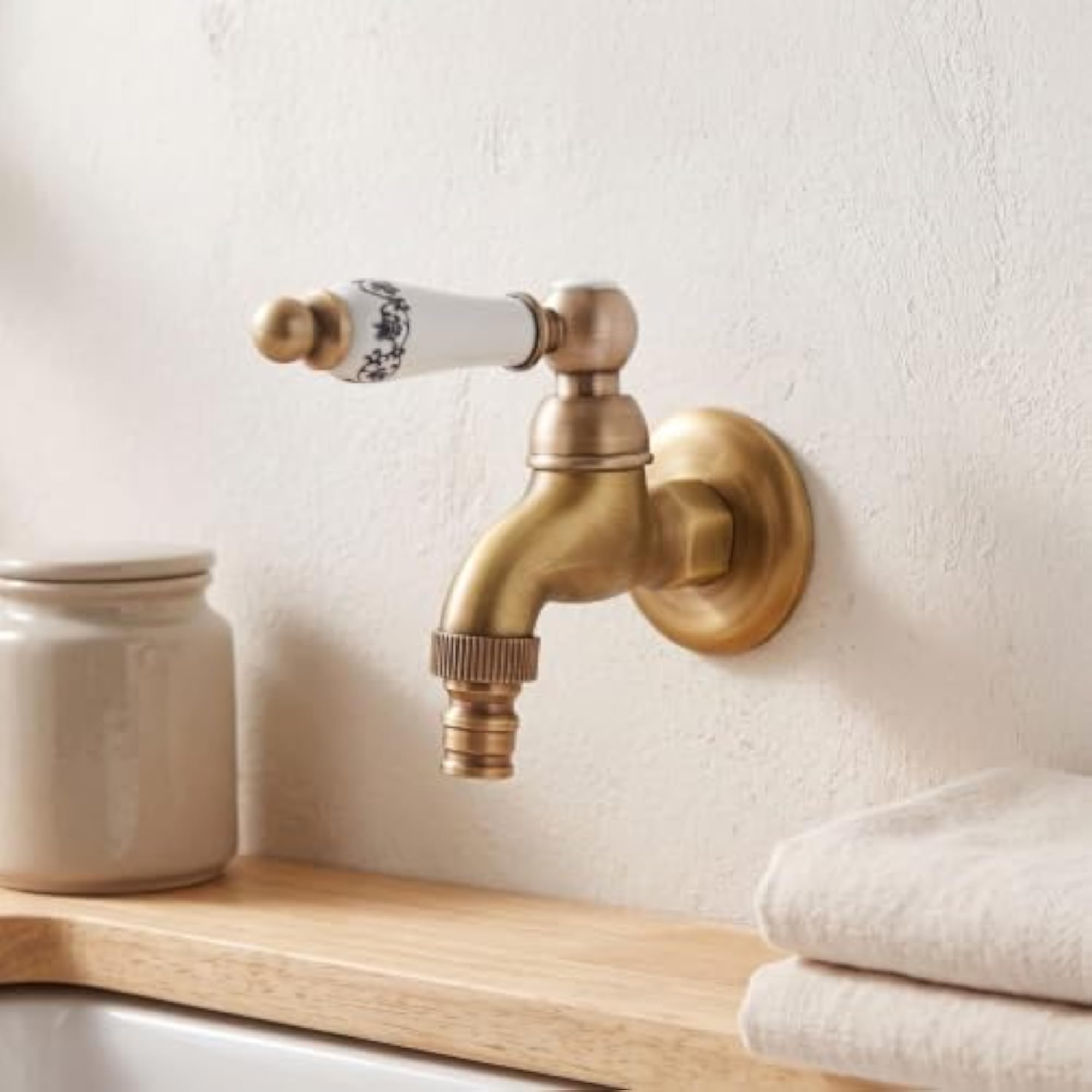 Antique Brass Wall-Mounted Faucet, Vintage-Inspired