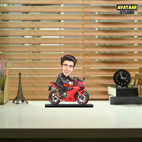 Image of Personalized Motorcycle Rider Caricature Gift Custom Photo Stand Birthday Gift for Husband Boyfriend Friend Unique Biker Cartoon Photo Frame (Motorcycle Rider-2)