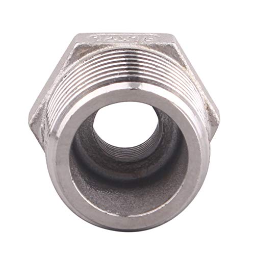 DERPIPE Stainless Steel Reducer Hex Flush Bushing, 1/2\" NPT Male 1/8\" NPT Female,Reducing Adapter Cast Pipe Fitting (Pack of 2)