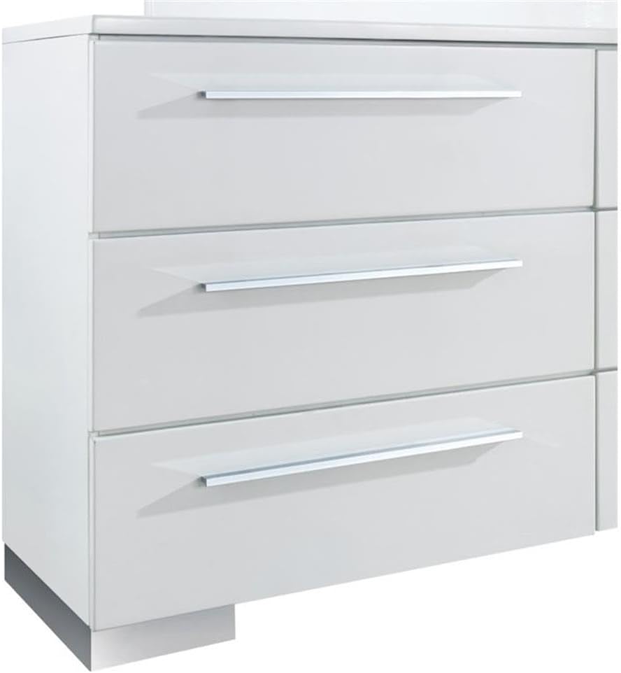 BOWERY HILL Contemporary 6-Drawer Dresser and Mirror, Glossy White Finish, Solid Wood and Veneer, Chrome Handles, Felt-Lined Top Drawers, Beveled Mirror, Modern Bedroom Storage Furniture Set