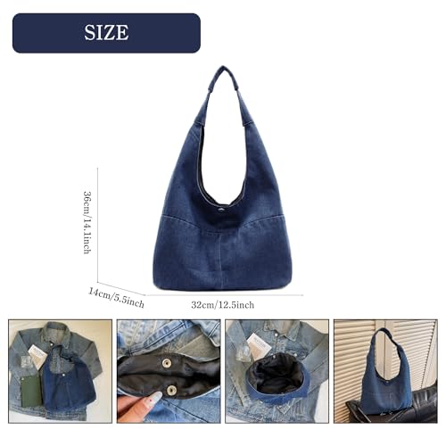 Vintage Grunge Tote Bag Y2K Canvas Bag for Women Men, Denim Crossbody Hobo Shoulder Bag Retro Unisex Bag4
