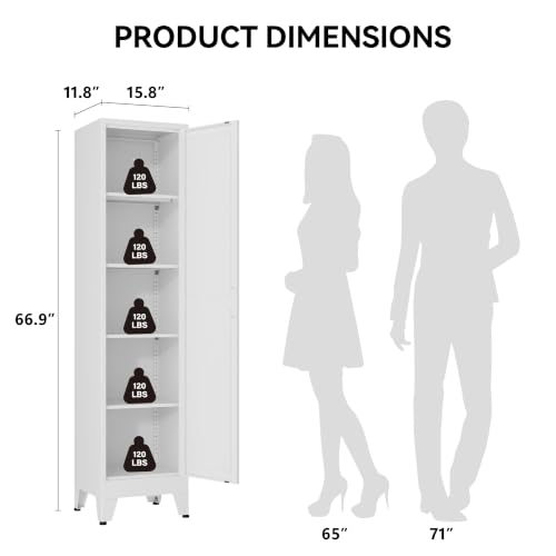 Image of COFaR 67 inch Tall Metal Pantry Cabinet, White Storage Cabinet with Magnetic Door & 4 Adjustable Shelves, Slim Freestanding Cupboard for Kitchen, Bathroom, Living Room