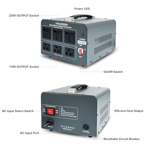 Yinleader 5000 Step Up/Down Transformer Converter 110/120 Volt - 220/240 Volt w/US Power Cord,Circuit Breaker Protection (Grey) by Yinleader - Image 8