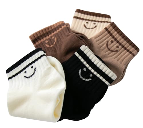 Image of Deeorla Womens Striped Crew Socks Brown Vintage Retro Athletic Socks 5 Pairs
