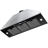 HisoHu Built-in/Insert Range Hood 900 CFM, Ducted/Ductless Convertible Duct, Stainless Steel Kitchen Vent Hood with 2 Pcs Adjustable Lights and 3 Pcs Baffle Filters (black, 36 inch)