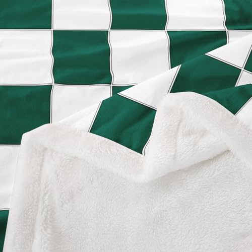Image of Erosebridal Aesthetic Checkered Sherpa Blanket Twin 60 inchX80 inch White Green Checkerboard Fleece Bed Blanket,Buffalo Plaid Grid Throw Blanket for Kids Teen Adults Geometric Gingham Fuzzy Blanket