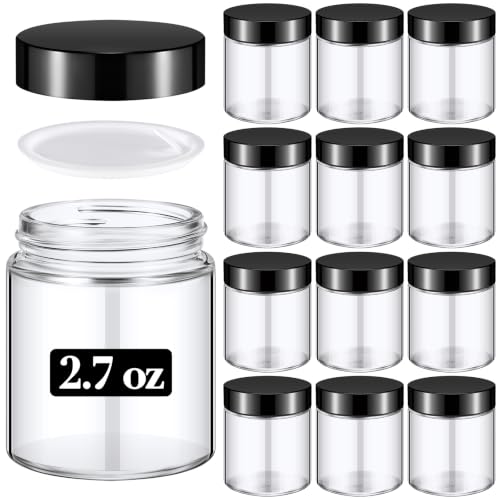 Image of Norme 12 Pcs 2.7 oz Glass Jars with Lids Cosmetic Jars, Black, Clear