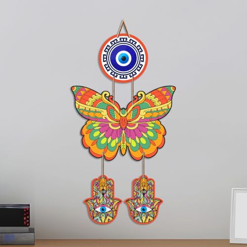 Image of Artvibes Butterfly Evil Eye Wall Hanging for Home Entrance | Lucky Charm MDF Wall Decor | Boho Vastu Wall Art for Living Room | Bedroom | Office & Main Door | Gift Item (WH 8582N)