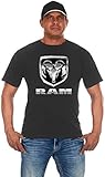 JH DESIGN GROUP Mens Dodge RAM Chrome Logo Short Sleeve T-Shirts Black Gray Colors (X-Large, Charcoal Gray)