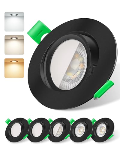 ALUSSO Tilt LED Downlights Dimmable 6W, 540lm Ultra Slim Spotlights 75-78mm, 3CCT Tilt Recessed Lights Warm White 3000K Natural White 4000K Cool White 6500K for Kitchen Living Room, Black