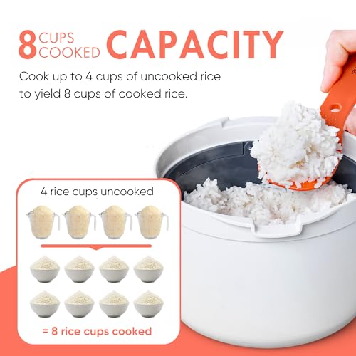 Zwippy Microwave Rice Cooker Steamer and Pasta Cooker with Strainer - Mess-Free Design, Dishwasher Safe, Cooks Up to 8 Cups - Image 6