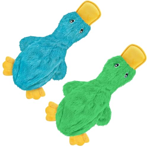 Image of Best Pet Supplies Squeaky Dog Toys with Soft Durable Fabric for Small, Medium and Large Pets Interactive Toy for Indoor Play, Supports Active Biting and Play - Crinkle Duck (Light Green & Turquoise)