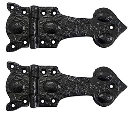 Adonai Hardware Hizkijah Antique Cast Iron Heart-Shaped T Hinge (6 Inch x 2 Pack, Matte Black Powder Coated)