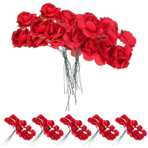 Angoily 144 Rosas Artificiales de Papel Rojas para Decoración Floral DIY Accesorios de Flores de Boda Adorno para Manualidades y Arreglos en Hogar y Eventos