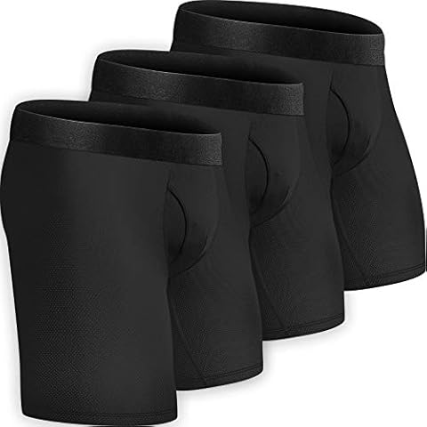 Men's Performance Boxer Briefs 9" Athletic Sport Underwear Mesh Long Leg Cool Dry Underwear for Men with Fly 3-Pack, A:9''polyester Black 3pack (Fly), Large Cover