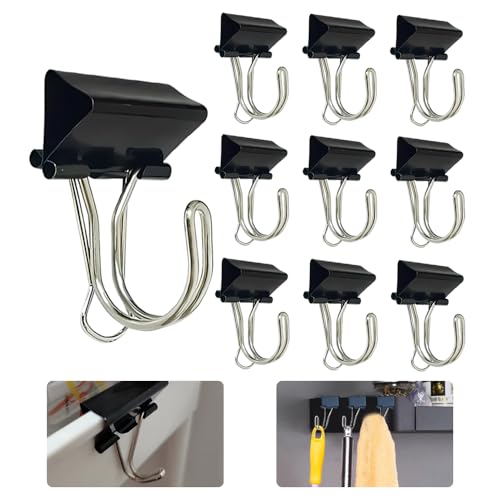 Ouliget Durable Hanging Clips Binder Clips Hooks,Storage Baskets Durable Hanging Clips,Cabinet Drawer Gap Hooks for Kitchenware Keys Hats Clothes Bags Towels,10 Pack