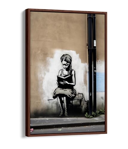 Toile Banksy jeune femme cadre noyer expression de liberte