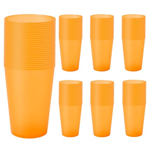 Traineando Vasos Plástico Duro 500 ml Reutilizables de Polipropileno Eco Sin BPA – Pack Multicolor para Fiestas, Camping y Oficina – Ideales para Sidra, Cubatas, Cerveza (100, Naranja)