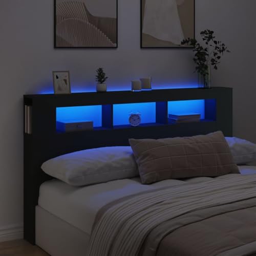 Lauuoeriau Mueble para el hogar Cabecero LED negro 180 x 18,5 x 103,5 cm, muebles de madera de ingeniería