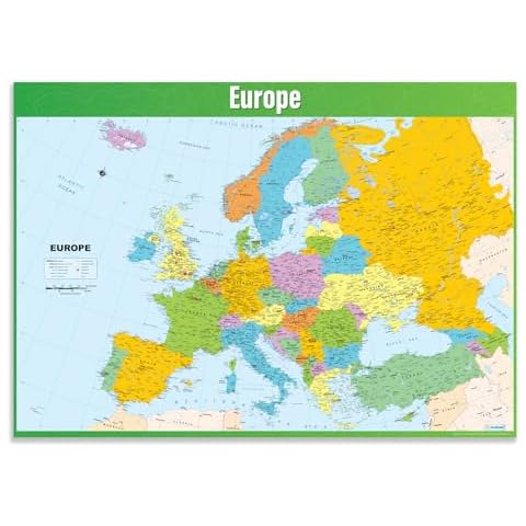 Europe Map Classroom Poster - EXTRA LARGE 33” x 23.5” - Laminated - Map of Europe Geography Class Decoration - Wall Chart by Daydream Education. Cover