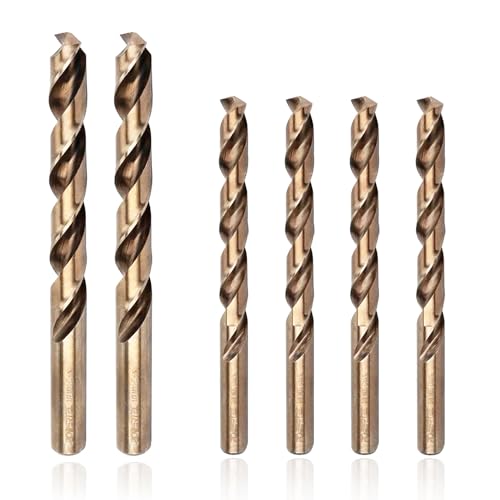 POWERTEC 1/2" & 3/8" Cobalt Drill Bits - 6 Pack - 5" & 6" Length - M35 HSS Jobber Length Twist Bits with 135° Tip for Drilling Wood, Metal, Stainless Steel, Nickel Alloy, Cast Iron & Plastic (QDB2100)