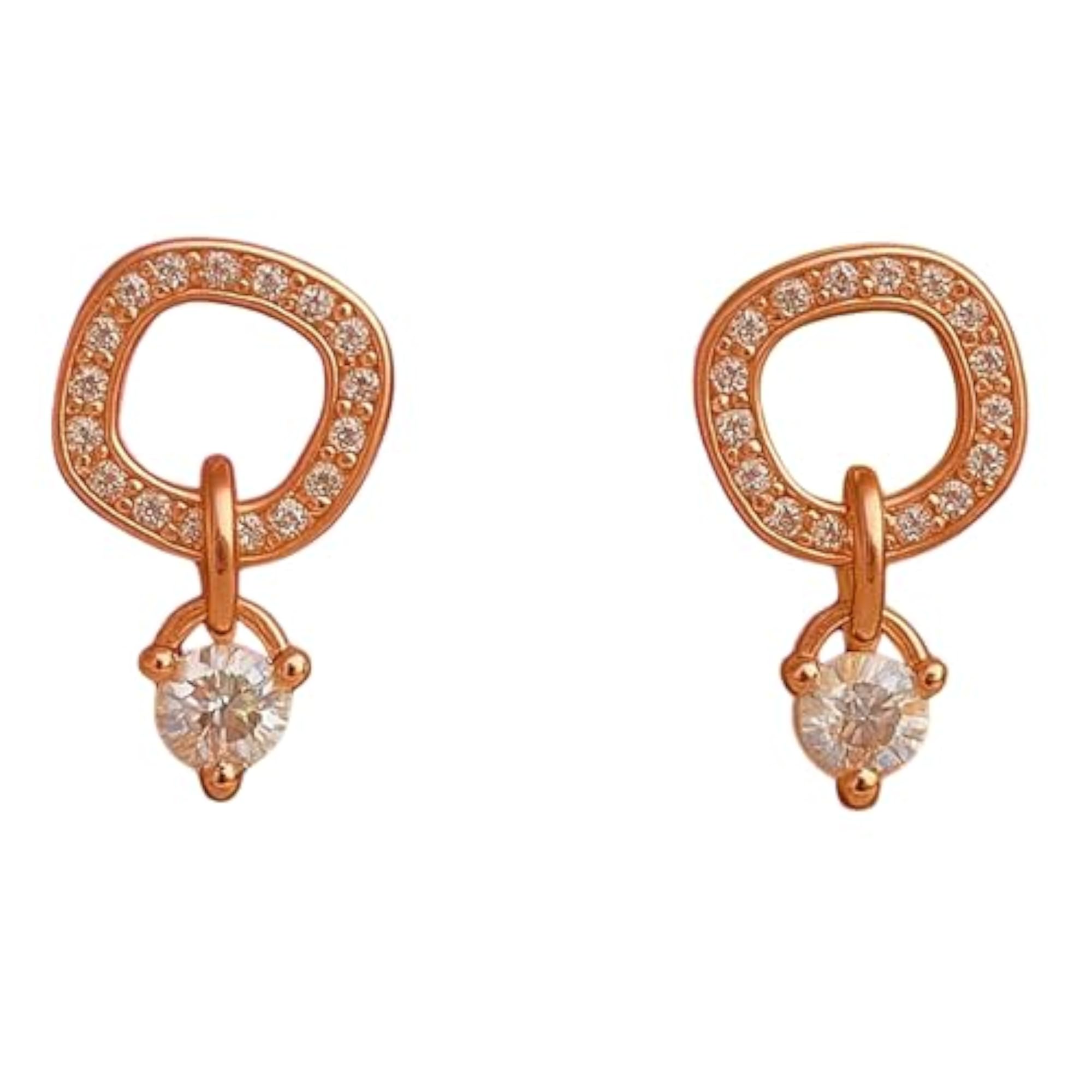Women's Round Rose Glow Orchid Charm Earrings, Elegant Floral Design