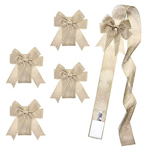 EZ KITCHEN 4 PCS Fall Harvest Cabinet Door Decorations - Festive Ribbons and Bows, Burlap Fabric Ribbon, Thanksgiving Wreath Decoration