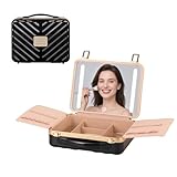 BEAUTY CASE Makeup Case with 4K LED Mirror, 12 Inch Shockproof ABS Hard Shell Cosmetic Organizer Bag, Portable Travel Vanity Box with Aluminum Frame, Snap Buckle, Gift for Women Girls, Black