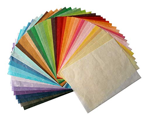 Mulberrypaperstock 65 Hand Made Tissue Mulberry Paper Sheets Natural Fiber 8.5 X 11-Inch Design For Japanese Origami And Hand Craft Include Red Green Blue Yellow Color #TOP2