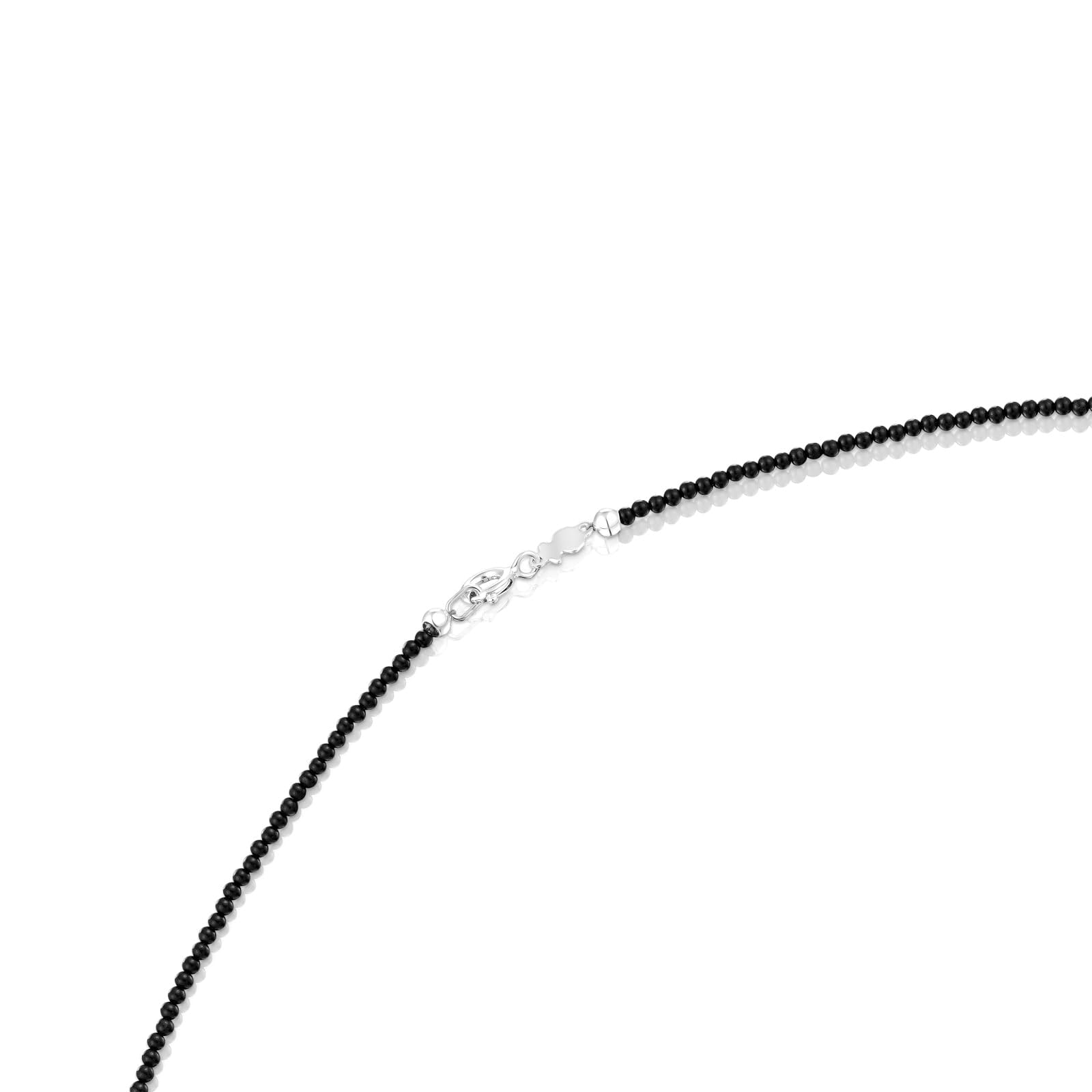 TOUS Collar de Ónix y Oso de Plata de Primera Ley para Mujer de 5.5mm, 42cm de Largo, Versatil y Combinable, Colección Bold Bear