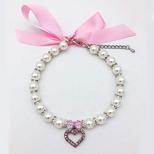 PETFAVORITES Pearl Crystal Dog Necklace Collar Jewelry for Small Dogs Puppy, Bling Cat Wedding Collar with Rhinestones Charm, Chihuahua…