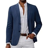 Men's Long Sleeve Knit Denim Sport Coat Blazer Premium Office Casual Business Stretch Suit Dress Jacket Denim Blue L