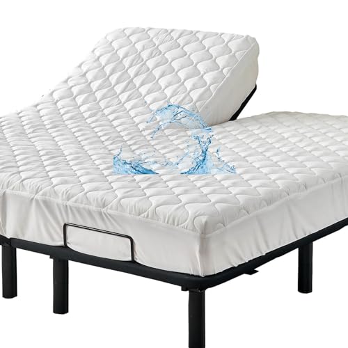 Kingnex Waterproof Split Top King Mattress Protector Pad for Adjustable Bed