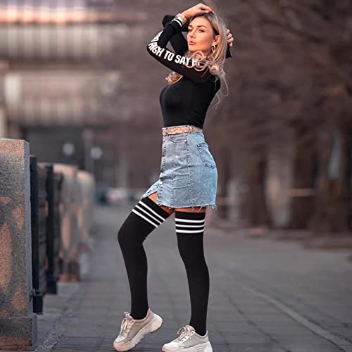 Moon Wood Women Thigh High Socks Extra Long Warm Knit Over Knee High Boot Stockings Striped Thigh Highs Leg Warmers4