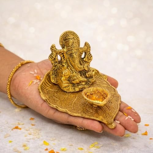 Image of CraftVatika Ganesha Idol with Diya Stand, Ganesha Diya with Gift Box, Festival Return Gift for Woman Diwali Wedding Anniversary Event Housewarming Gifts for Ladies Guest, Family,Home Decoration Items