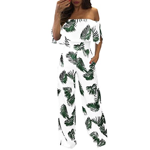 Preisvergleich Produktbild Damen Jumpsuit Sommer Overall Lässig Schulterfrei Blumenblatt Gedruckt Sparkly Capelet Loose Playsuit (L, Grün)