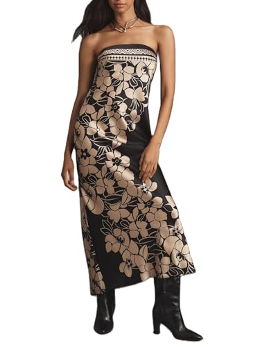 Image of Women Y2k Strapless Maxi Dress Floral Print Tube Long Dress Boho Beach Sundress Going Out Streetwear