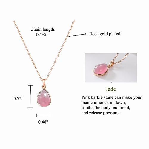 Moonffay Green Natural Gem Teardrop Necklaces,18K Rose Gold Plated Jewelry Crystal Waterdrop Pendant Necklace Birthday Gifts For Women Girls (Pink) #TOP3
