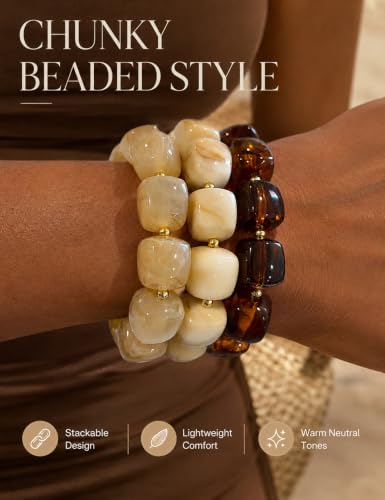 Chunky Beaded Bracelets for Women, Resin Statement Stretch Bracelet Stack - image 2