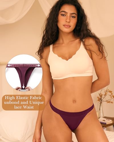 BAMBOO COOL Women's Thongs Breathable Underwear High Stretchy Lace Low Waisted Panties Tagless 6 Pack4
