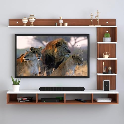 Image of Anikaa Kasey Engineered Wood Wall Mount TV Unit LED Light TV Entertainment Unit Set Top Box Stand for Living Room - (Ideal for 55 Inch) (D.I.Y) (Walnut White)
